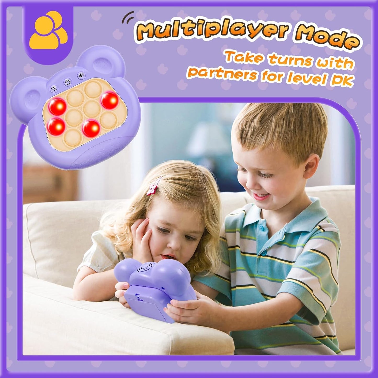 Fast Push Bubble Game, Light-up Pop Game Fidget Toys for Kids and Adults, Electronic Handheld Games, Stress Relief Toys for 6 7 8 9 Year Old Boys & Girls (Purple)