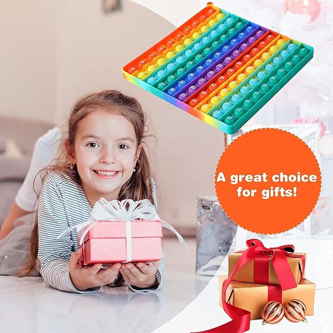 Large P0pp with Numbers, Rainbow Square Dimples Fidgett Ttoy 100 Bubble Math Toy Learning Tool for Teachers to Make Various Math Operations Poppers for Kids (1-100 Numbers)