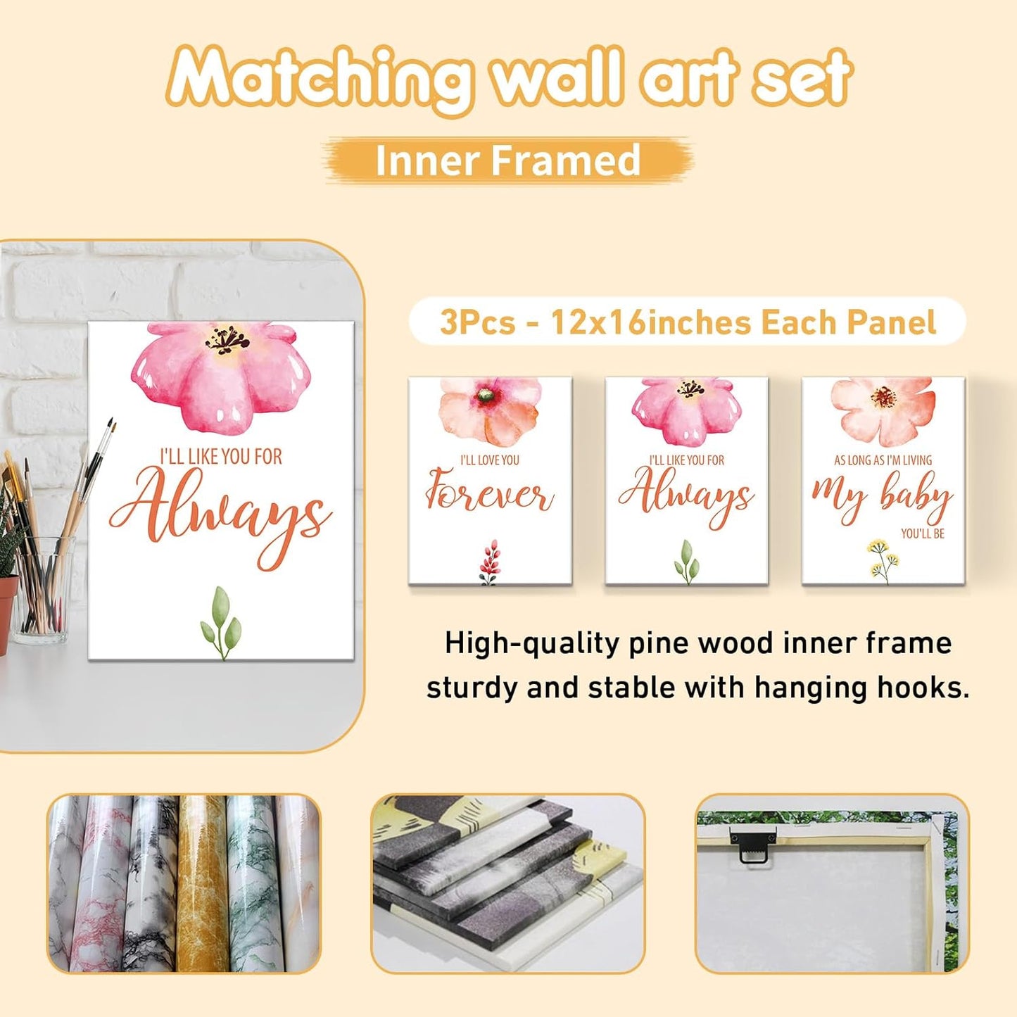 Custom Baby Bedding Set - 5 Pcs Customized Nursery Bedding Set with Name - Comfortable Double Layer Crib Sets for Girls Boys - Personalized Gifts for Toddler Infant New Parents - Orange Flowers