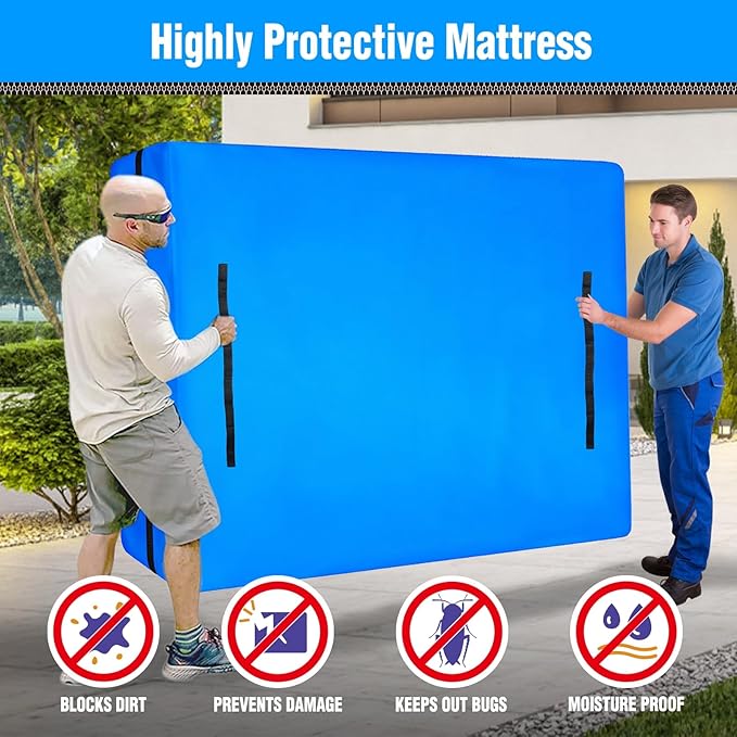 MorTime Mattress Bags for Moving and Storage, Zippered Mattress Storage Bag with 8 Strong Carrying Handles, Reusable Mattress Protector Cover Moving Supplies (Full)