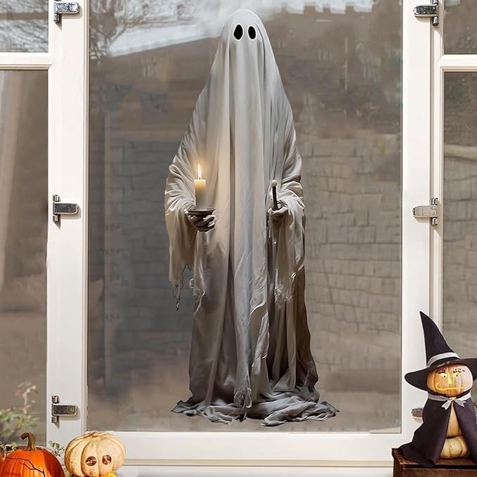 2 Pcs Halloween Decorations Window Clings Decor Double-Side Extra Large Scary White Ghosts Halloween Spooky Window Decals School Home Office Party Supplies for Glass Windows