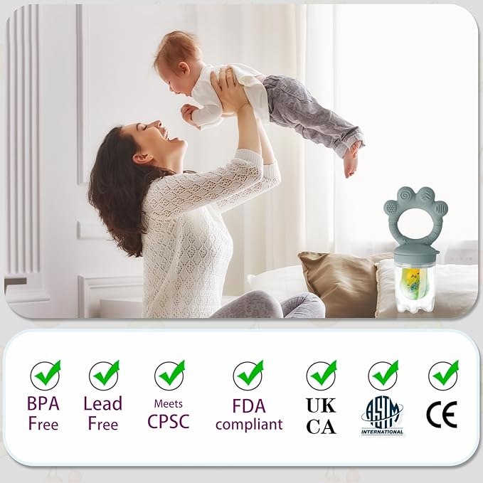 Baby Fruit Food Feeder - Silicone Nibble Tray Combo - Breastmilk Popsicle Mold for Cooling Relief, BPA Free Mesh Feeder for Infant Self Feeding (Claw Blue + Pineapple)