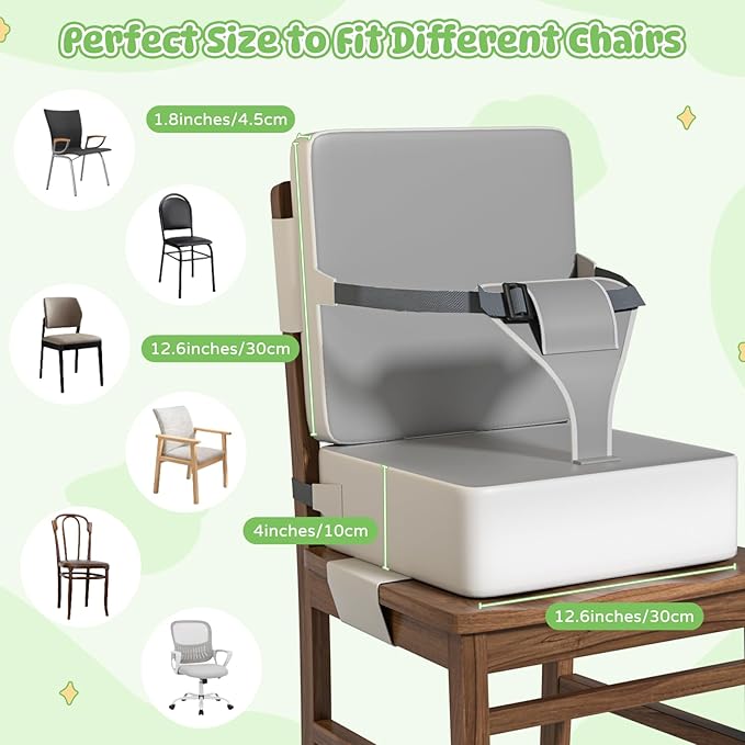 Booster Seat for Kitchen Chair, Toddler Booster Seat for Dining Table with Backrest and Safety Buckles, Portable Non-Slip Bottom Toddler Booster seat for Table