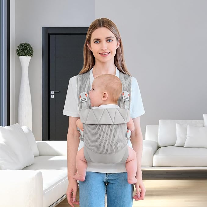 IULONEE Baby Carrier Wrap Ergonomic Baby Strap Carrier Front & Back Backpack Carry Adjustable Infant Toddlers Carrier Sling for Newborn Grey