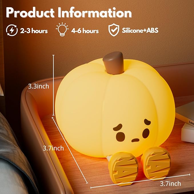 Pumpkin Night Light: Cute Pumpkin Decor Silicone Rechargeable Night Lamp with 3 Level Dimmable Bedside Lamp Halloween Night Light Nursery Nightlight Dorm Decor, Funny Gift Cool Gadgets for Kids