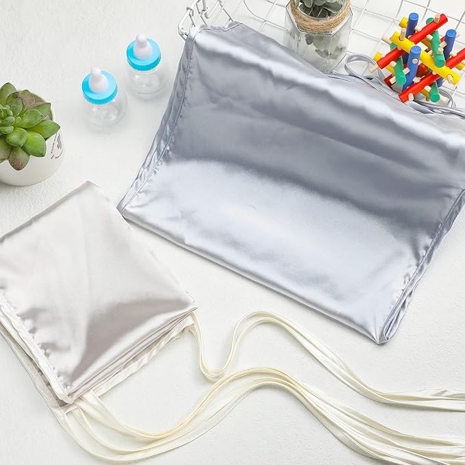 Hosuly 2 Pcs Satin Bassinet Sheet Baby Hair Soft Silk Feeling Sheet Baby Bassinet for Rectangle Cradle Pad Mattress Boys Girls Newborn Infant(Gray and White)