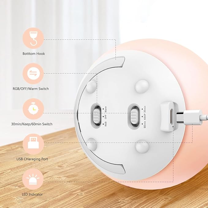 Night Light for Kids, USB Rechargeable LED Night Lights Table Lamp with Dimmable,Warm Light,7 Colors,Touch Control, 0.5/1hour Timer for Nursery, Baby,Bedroom and Outdoor Camping