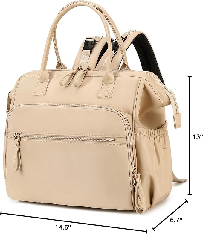 Convertible Diaper Bag Tote, Wide Open Top 14 Pockets Stylish Baby Diaper Bag with Stroller Buckle, Water-resistant (Beige, Large)