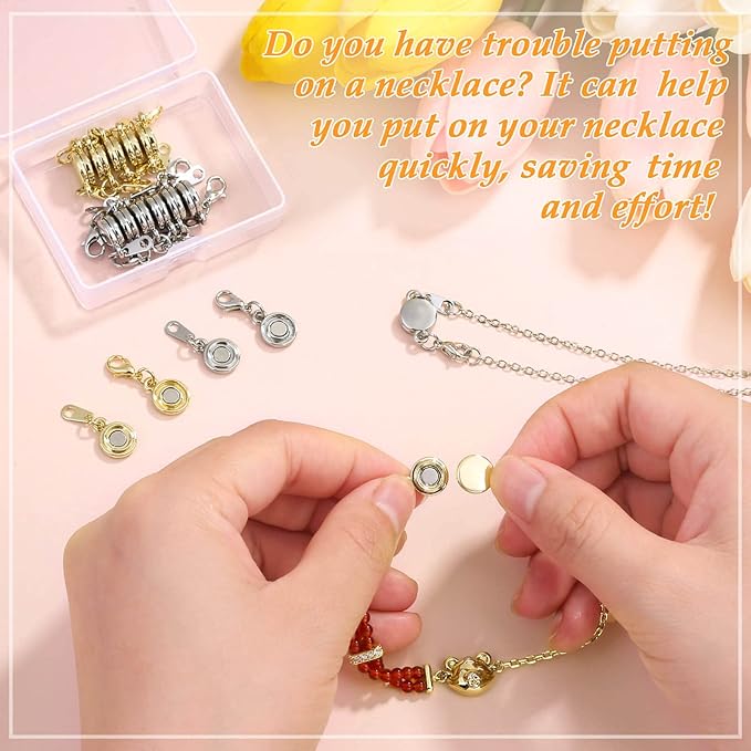Paxcoo 15Pcs Locking Magnetic Jewelry Clasps and Closures, Necklace Extender and Helper for Necklaces, Bracelets and Jewelry