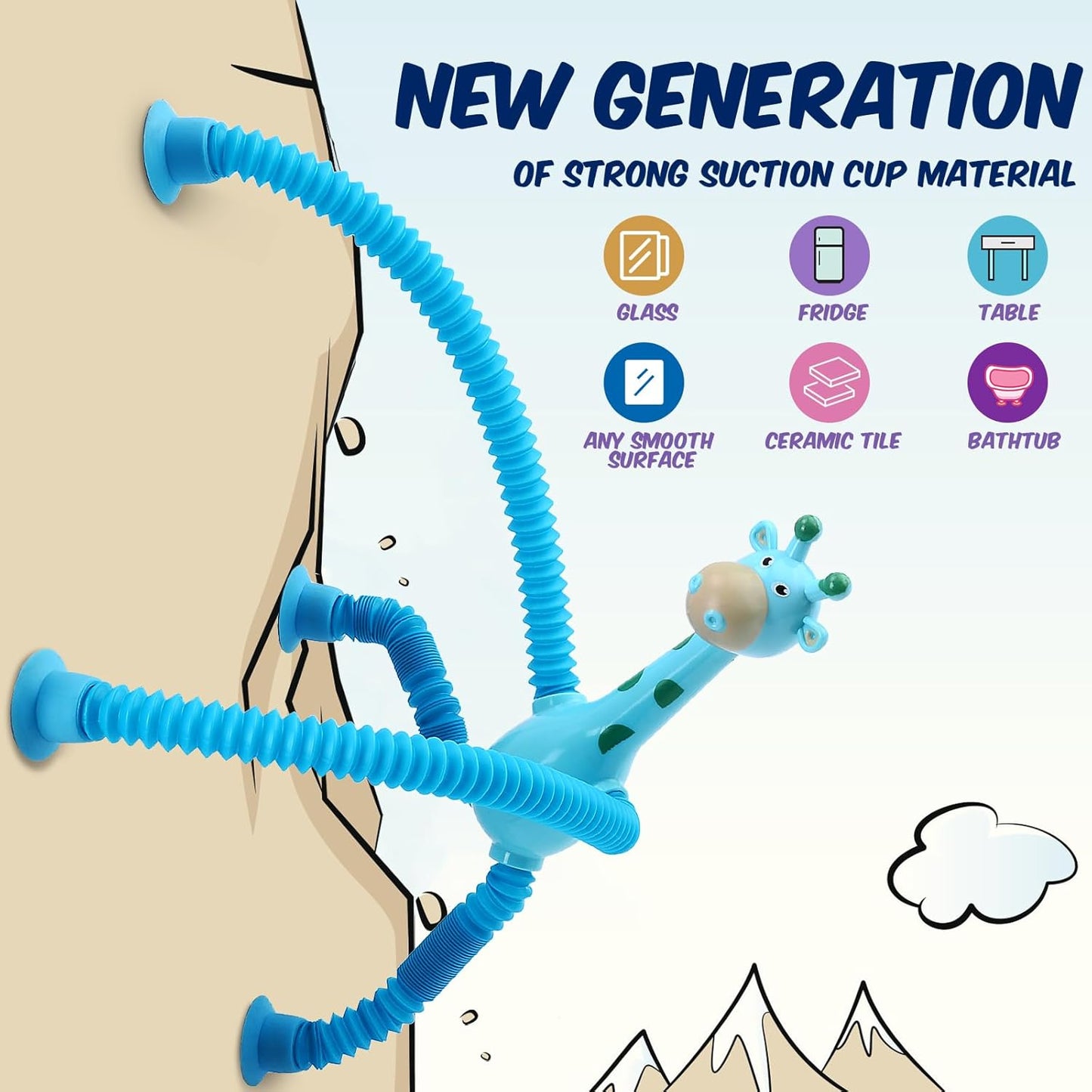 12Pack Telescopic Suction Cup Giraffe Toy, Pop Tubes Toddler Travel Toys, Educational Fidget Toys for Anxiety Kids for 3 4 5 6 7 8 9 Year Old Boys Girls