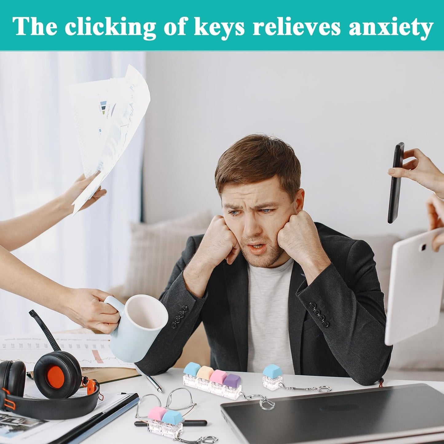 4 Pcs Keyboard Fidget Keychain Keyboard clicker Fidget Decompression Toys Keyboard Fidget Clicker Finger Keyboard Toys Stress Relief Keyboard,Keyboard Clicker for Gifts to Pass The Boring Time