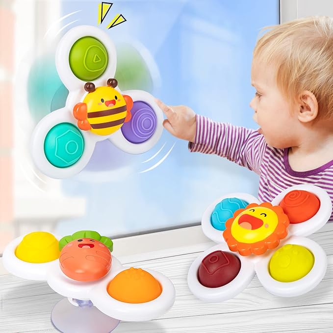 3PCS Pop Suction Cup Spinner Toys: Spinner Toys for 1 Year Old Boy Girl - Sensory Baby Bath Toy for Toddlers 1-3 -12 18 Months Boy Birthday Gift for Infant
