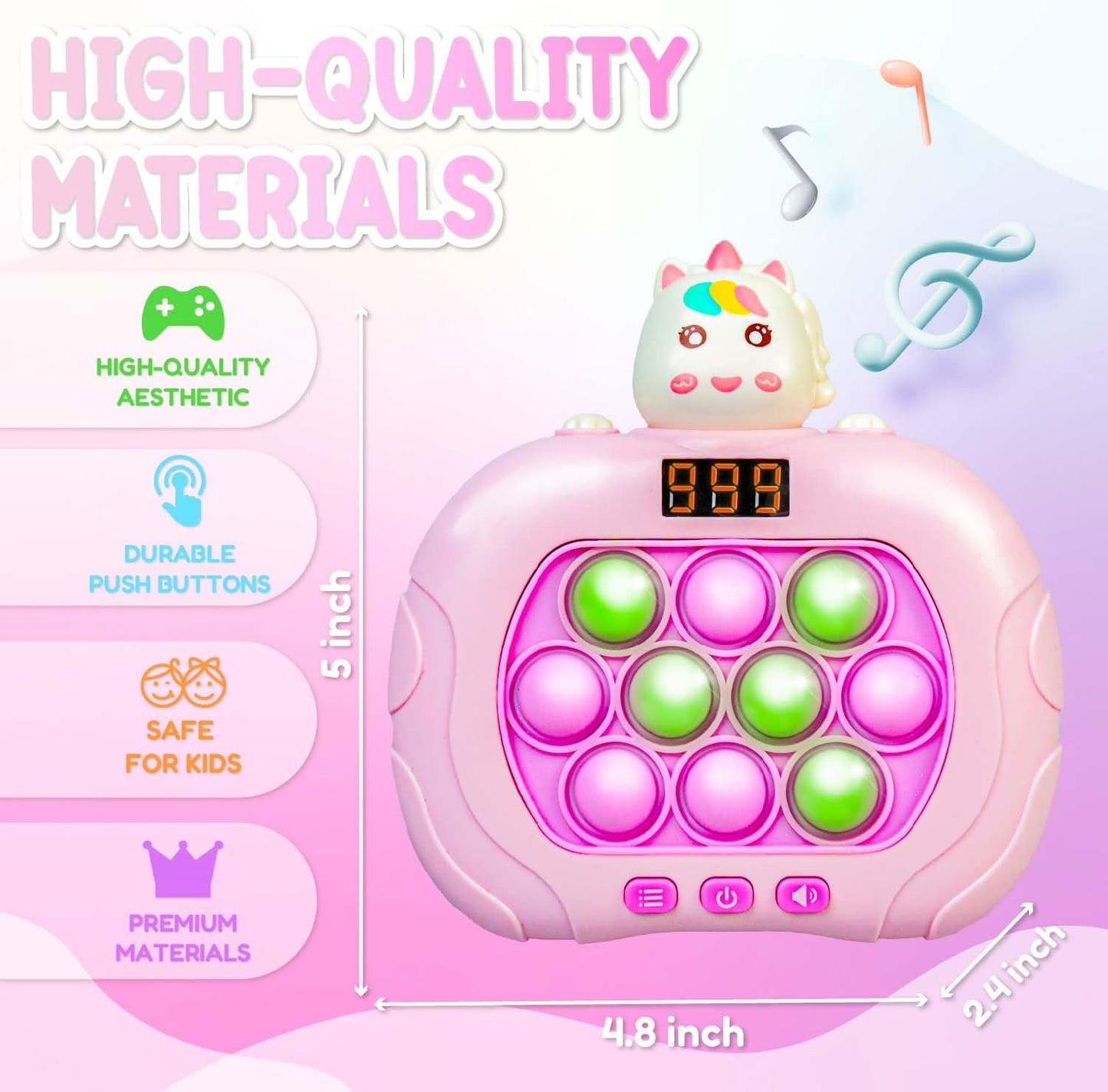 Marlo & Buzz Fast Push Game Toy with Popit Game Controller, Pop Fidget Animal with LED Screen - Sensory and Memory Console, Quick Bubble Light Toy, Pocket Games (Unicorn)