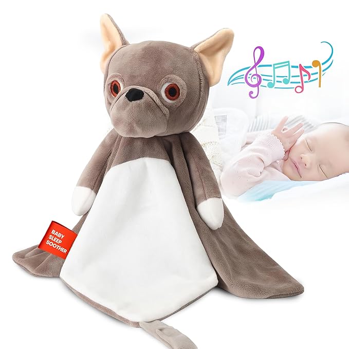 Love By Emi Baby Music Lovey Brown Bulldog, Baby Sleep Soother for Crib & Cuddle Bedtime, White Noise with Heartbeat & Lullaby, Plush Sound Machine Toy, Stuffed Animal for Newborns, Infants & Toddlers