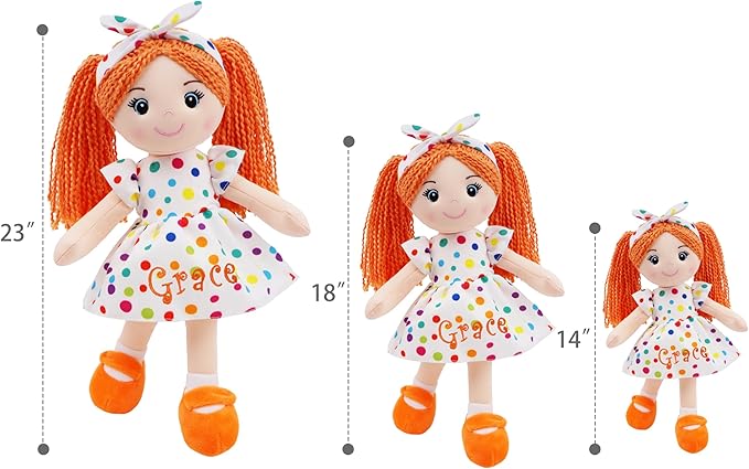 June Garden Personalized Bella Doll – Embroidered Name Soft Plush Doll – Custom Gift for Girls – Choose Name, Font & Thread Color – Available in 14", 18", and 23" Sizes