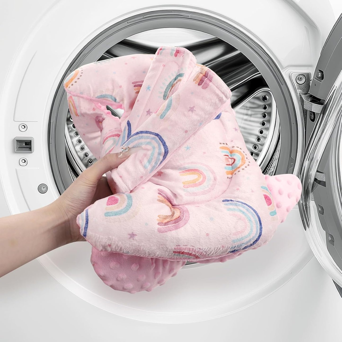 Infant Car Seat Insert, Car Seat Head Support Baby Girls Boys, Soft & Reversible Newborn Carseat Insert Cushion with 2 Strap Covers, for Stroller, Swing, Bouncer (Pink Rainbow)