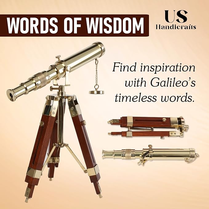 Vintage Brass Telescope on Tripod Stand – DF Lens Antique Desktop Telescope for Home Decor & Table Accessory | Nautical Spyglass for Navy & Outdoor Adventure