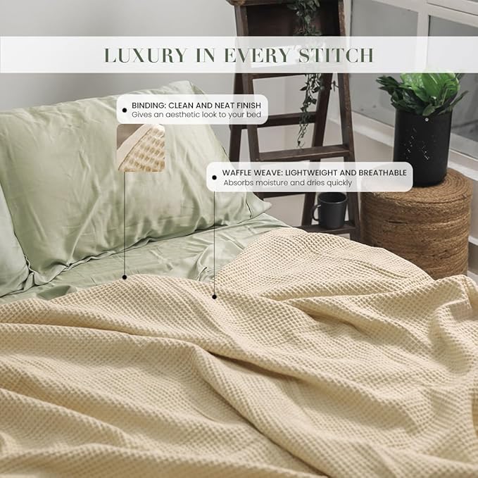 Salt Earth GOTS Certified 100% Organic Cotton Throw Blanket, 55" X 60" Waffle Blankets & Throws for Bed, Throw Blanket for Couch, Modern & Cozy Blanket, All Season, Comfy & Soft Blankets (Parchment)