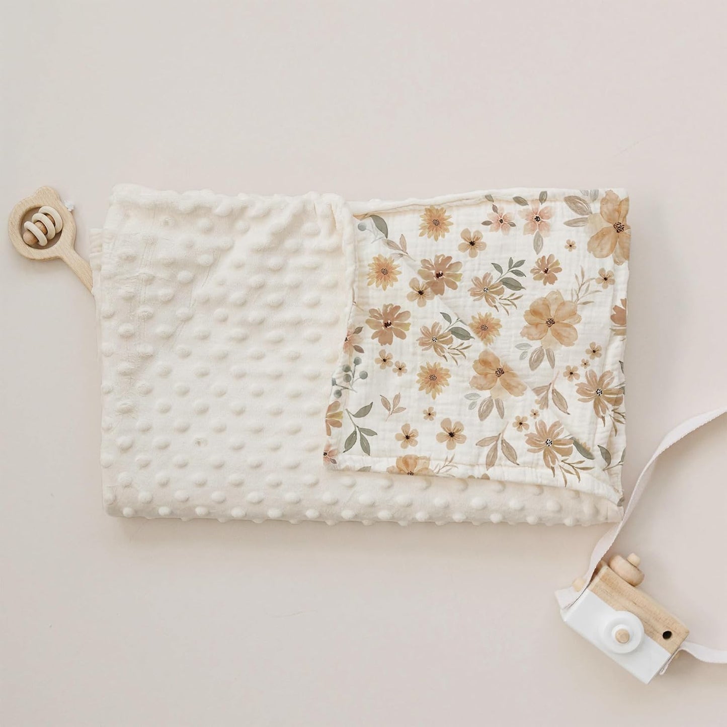 Konssy Baby Blankets for Unisex Boys Girls, Super Soft Nursery Minky Blankets with Muslin Cotton Front and Dotted Fleece Backing, Printed Bed Throws Newborn