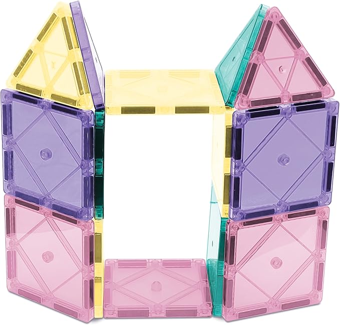 CreateOn Crayola Magnetic Tiles, Building Set for Kids, Magnetic Building Toys for Kids, STEM Travel, Gift for Boys and Girls Ages 3+, 14-Piece Set (Pastel)
