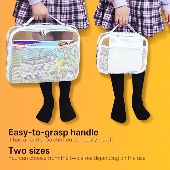 holay 4 Packs PVC Zippered Blocks Set, Toy, Clay, Board game Storage Organizer Case (Name Tag, Manual Pocket) (White, Small, Large)