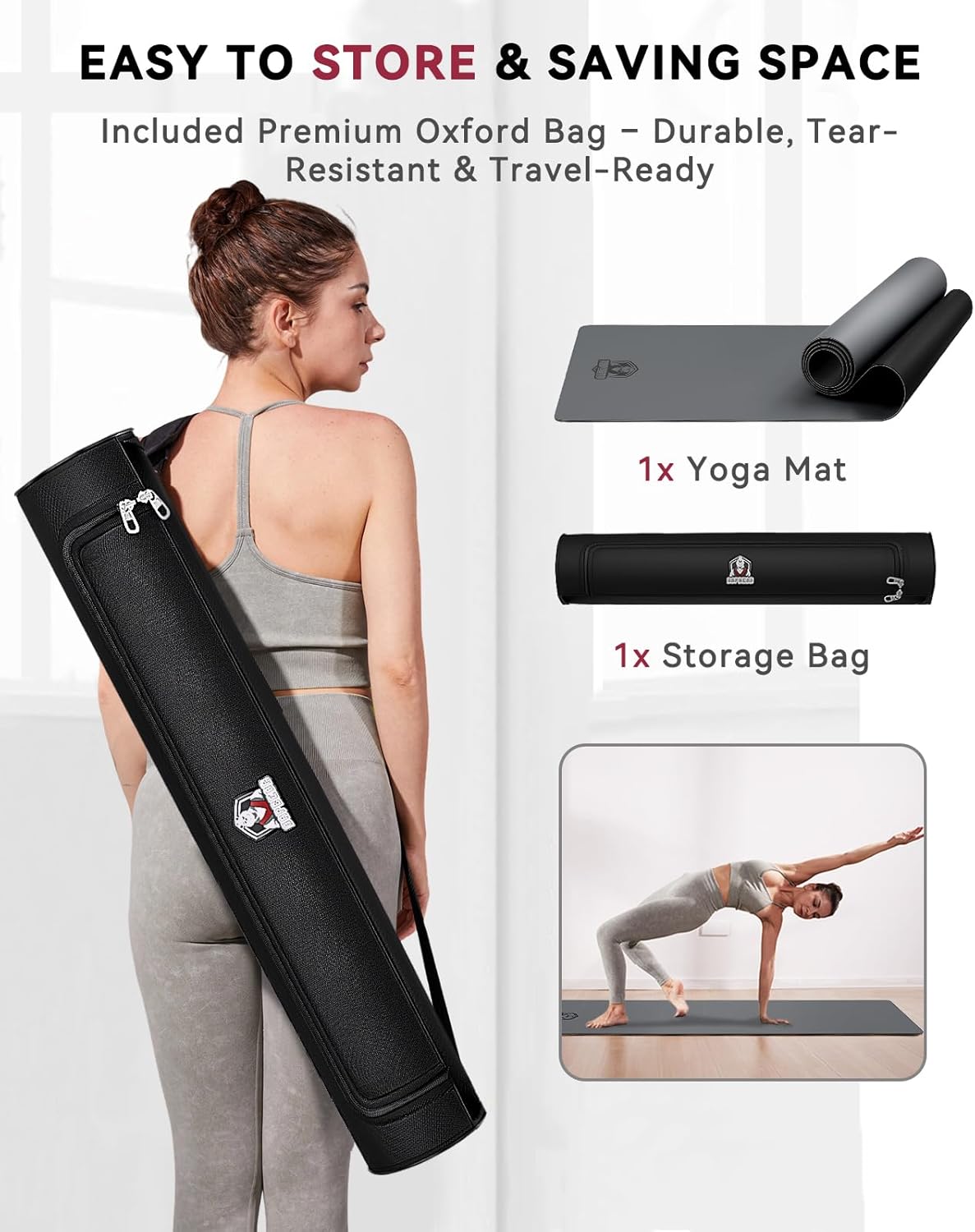 HAPBEAR Large Yoga Mat 72"x30" - 5mm Thick PU Top & Rubber Bottom - Non-Slip Wide Exercise Mat with Dual Layers - High Shock Absorption for Professional Yogis & Home Workouts - Bonus Oxford Bag Included