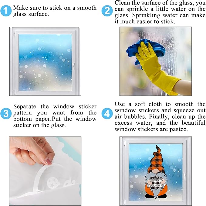 Whaline 9 Sheet Fall Halloween Window Clings Plaid Gnome Pumpkin Truck Maple Leaf Reusable Window Decals for Autumn Thanksgiving Harvest Party Home School Decor