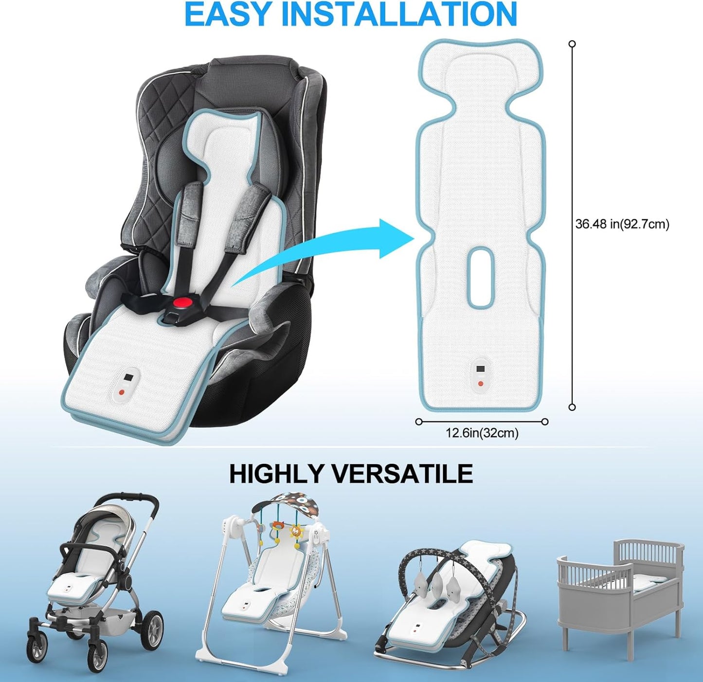 Baby Stroller Cooling Pad,Car Seat Cooler with 2 Built-in Blowers | Up to 10h Runtime & 10000mAh Battery | 3-Speed Adjustable Cooler Pad for Infants,Toddlers | Summer Outdoor Baby Essentials