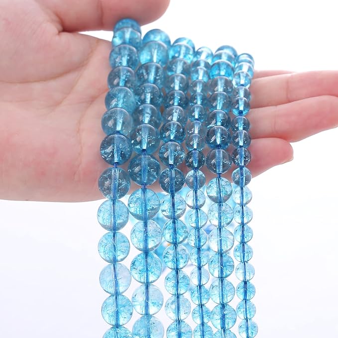 10mm 36PCS Blue Crystal Crackle Quartz Stone Spacer Round Loose Beads for Jewelry Making DIY Bracelet 15 inches Strand
