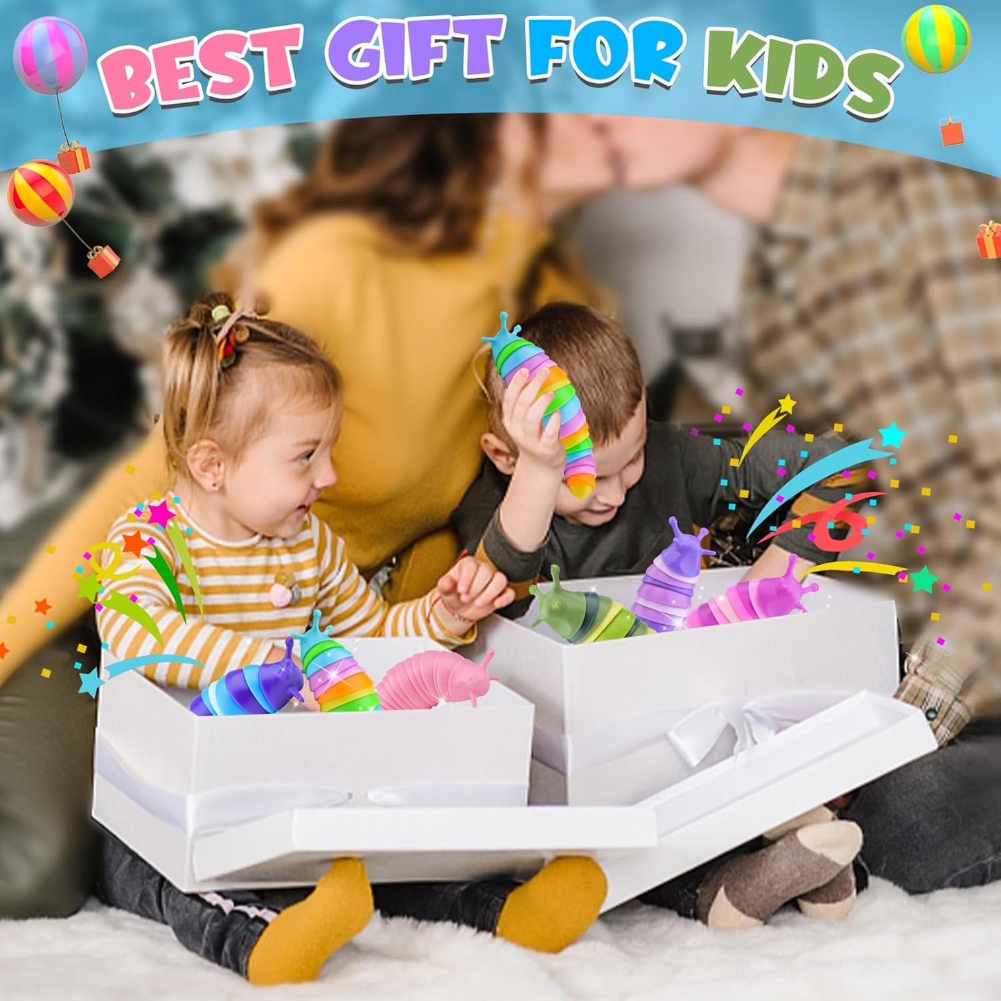 Cevioce Sensory Slug Fidget Toys,Fidget Slug Toys for Adults & Kids Party Favors,4 PCS Cute Autism Sensory Toys for Autistic Children,Toddler Toys Age 3+,Travel Toys for 3+ Year Old(A)