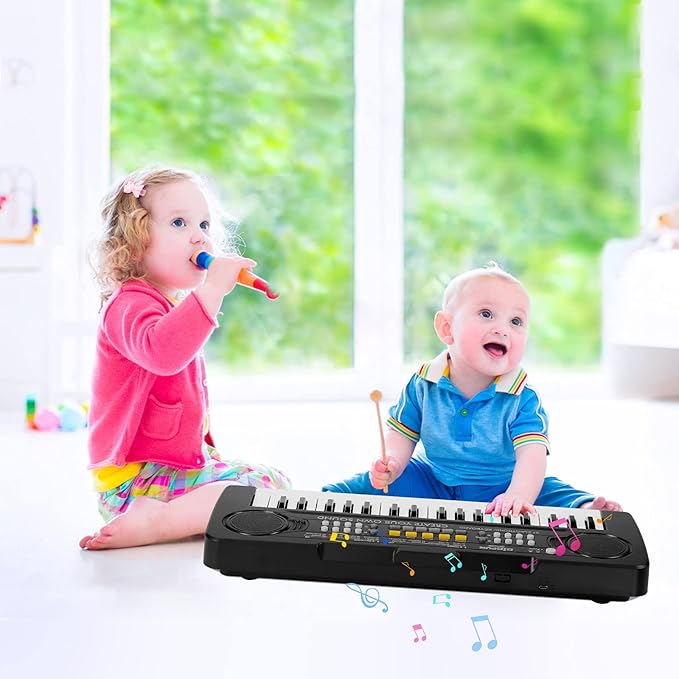 Raimy 37 Keys Piano Keyboard for Kids, Portable Keyboard Piano Early Learning Educational Electronic Musical Instrument Toys Gifts for 3 4 5 6 7 8 9 Year Old Boys and Girls (Black)