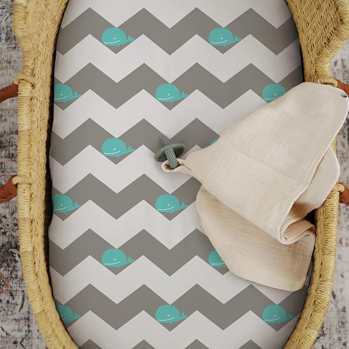 Stretch Fitted Bassinet Sheet Set BROLEX 2 Pack Cradle Sheets for Bassinet Pad/Mattress,Unisex Boys Girls,Ultra Soft,Whale Cloud