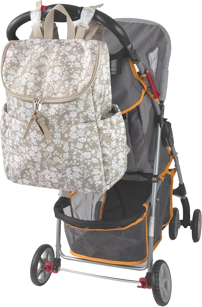 Multi-Function Floral Diaper Backpack and Travel Nappy Baby Bag with Changing Pad and Stroller Straps (Brown Bouquet)