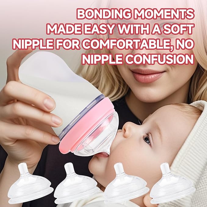 4 Pack Replacement Silicone Nipples Compatible with Comotomo 5oz / 8oz Bottle, Fast Flow, 6+ Months