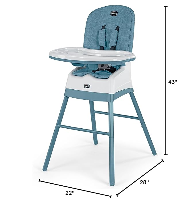 Chicco Stack® Hi-Lo 6-in-1 Multi-Use Convertible High Chair, Reclining High Chair for Babies and Toddlers Easy-Clean Baby Booster Toddler Seat Combo | Tide/Blue/Green