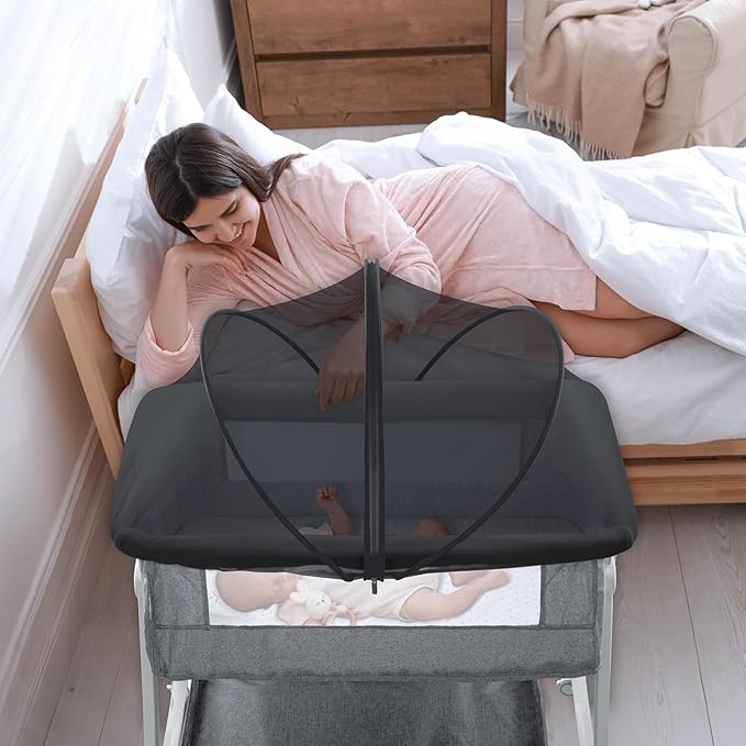 Bassinet Cover for Cats - Bassinet Net Cover for Baby Prevents Entry of Insects/Pets, Breathable Crib Net with Two-Way Zippers, Mosquito Net for Bedside Sleeper/Travel Crib (Black-Small)