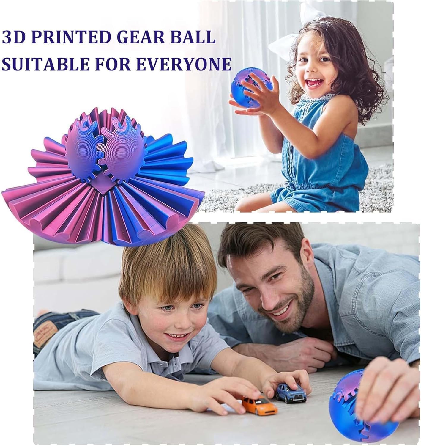 Gear Ball,3D Printed Gear Ball Spin Ball OR Cube Fidget Toy, Gear Sphere, Gear Ball Fidget Toy, Gear Toy for Stress and Anxiety Relaxing Fidget Toy,Laser Purple