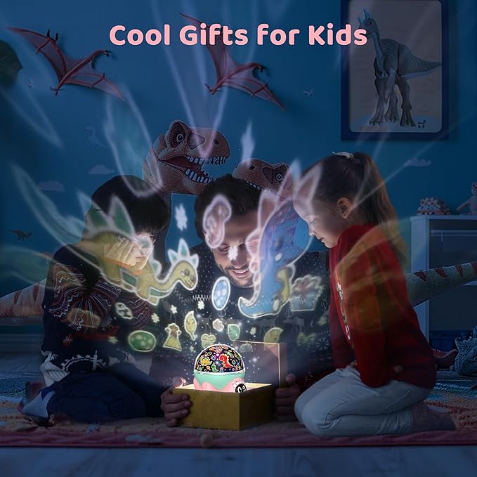 Dinosaur Night Light Projector for Kids Room, Boy Girl Dino Lamp with 10 Soothing Music& Timer, Remote Control, Colorful Projection Effect, High Brightness, Birthday Gifts for Infant Baby