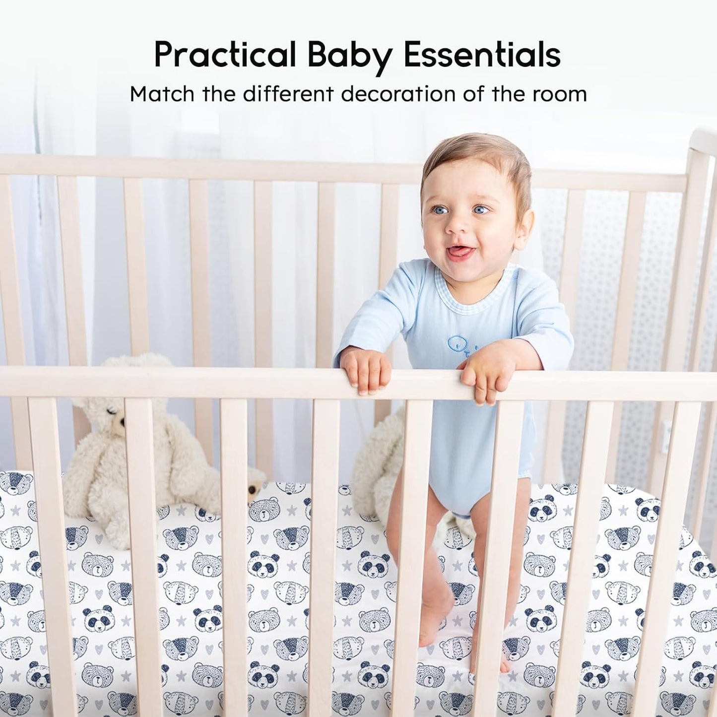 Yoofoss Baby Crib Sheets for Boys Girls, Fitted Crib Sheet 2 Pack for Standard Crib and Toddler Mattress, Super Soft Microfiber Baby Sheet 28x52x8in(Panda)