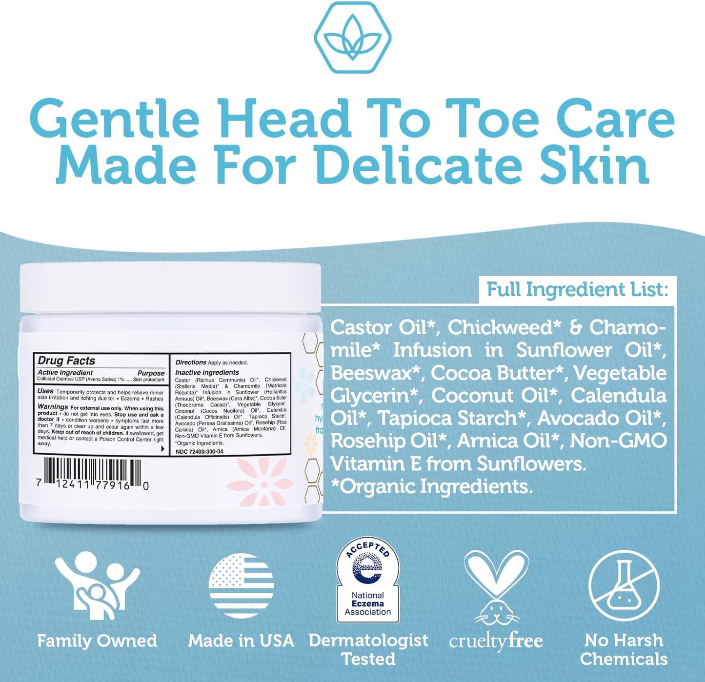 Era Organics Healing Ointment for Babies - USDA Certified Organic Natural Moisturizer Gentle on Sensitive Skin Prone To Baby Eczema, Cradle Cap (Infant Seborrheic Dermatitis), Rashes, Hives 4oz