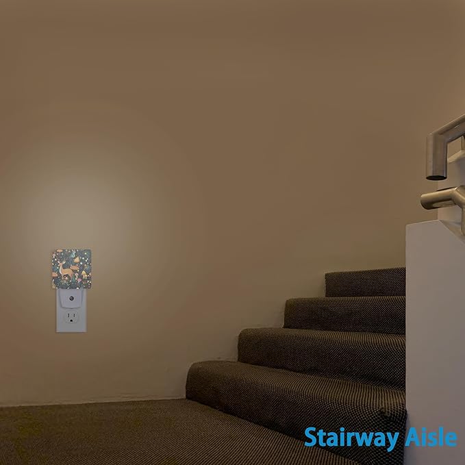 Night Lights Plug into Wall Fantasy Forest Mushrooms Deer Night Lights Dusk to Dawn Sensor Led Lamp for Women Men,Led Lights for Stairway/Hallway/Bedroom,0.5W