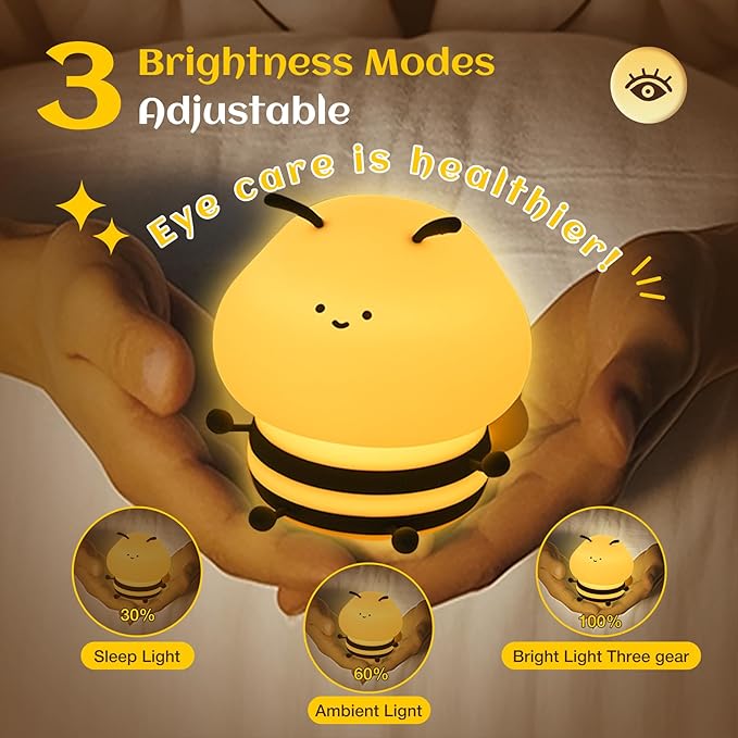 Bee Night Light For Kids, Squishy Lamp, Animal Night Light, 3 Levels Of Brightness,Kids Lamp Color Changing,7colors Kawaii Touch Lamps For Bedroom, portable Light, Nursery Nightlight, Baby Gifts