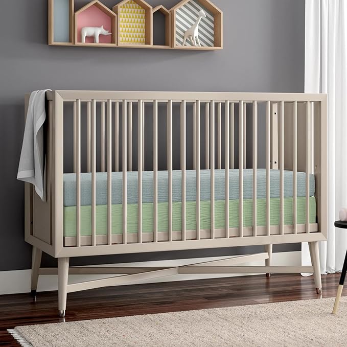 2 Pack Soft Muslin Baby Crib Sheets, 100% Cotton Breathable Double Layer Fitted Sheets for Standard Crib and Toddler Bed Mattresses 28x52 Inches, for Baby Girls and Boys (Sage & Fog