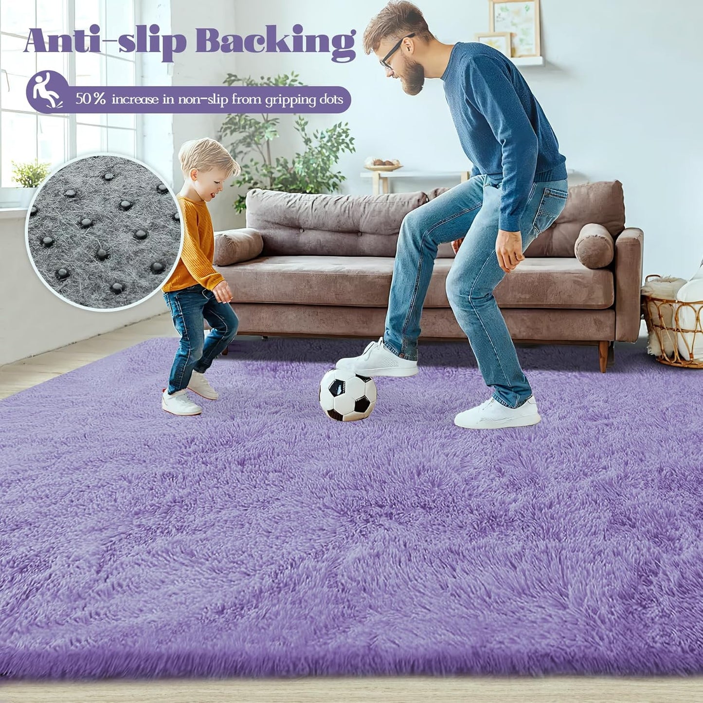 5x8 Area Rug for Living Room: Fluffy Shag Soft Washable Rugs Fuzzy Plush Indoor Carpet for Bedroom Nursery Playroom Dorm Kids Girls Boys Room (Purple, 5'x8')