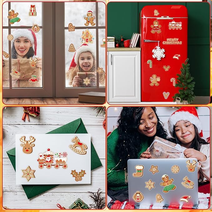 MARFOREVER 50 PCS Christmas Gel Window Clings, Reusable Gingerbread Man Theme Thick Gel Clings Stickers Decals for Christmas Kids Gift Toddlers Classroom Xmas Party Supplies Window Glass Decoration