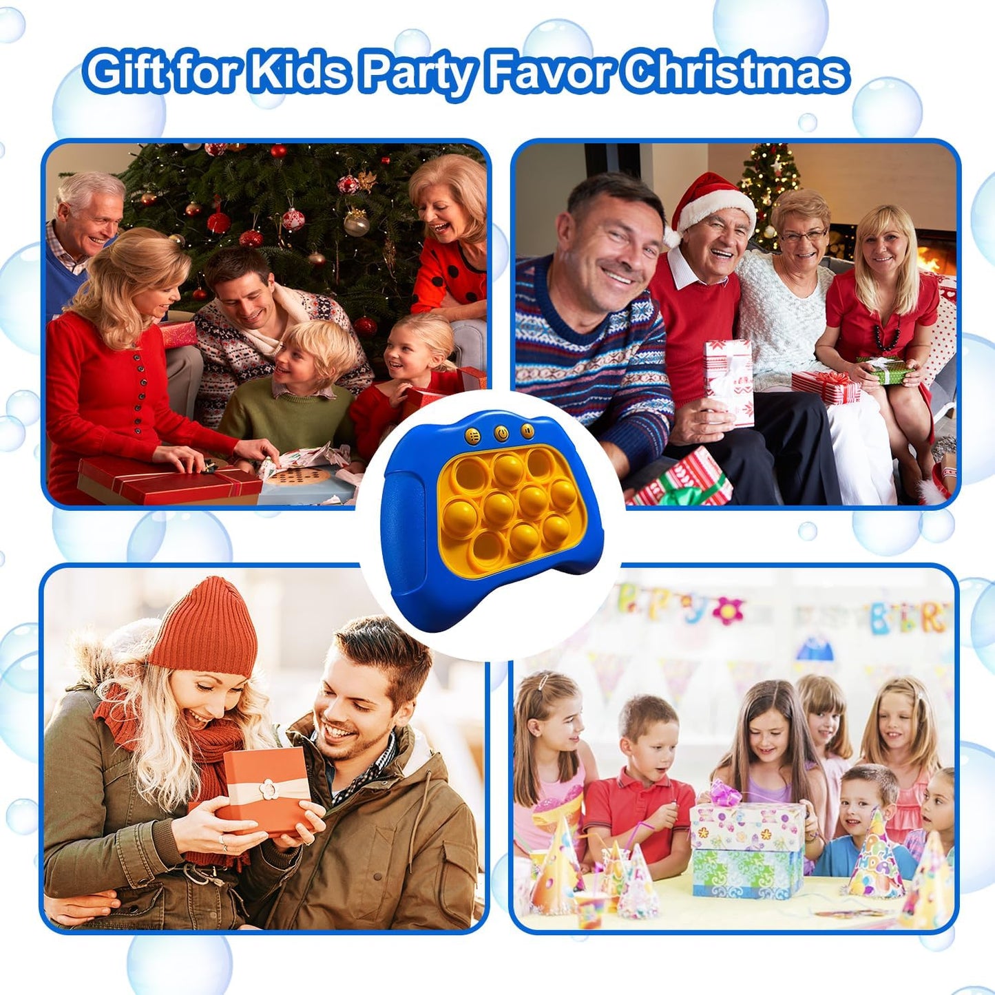 Quick Push Puzzle Game Machine Pop Fidget Light-Up Squeeze Poppet Sensory Toy Educational Push Pop Bubble Toy Stress Relief Party Favors Puzzle Game for Kids Teens Adults (Blue)