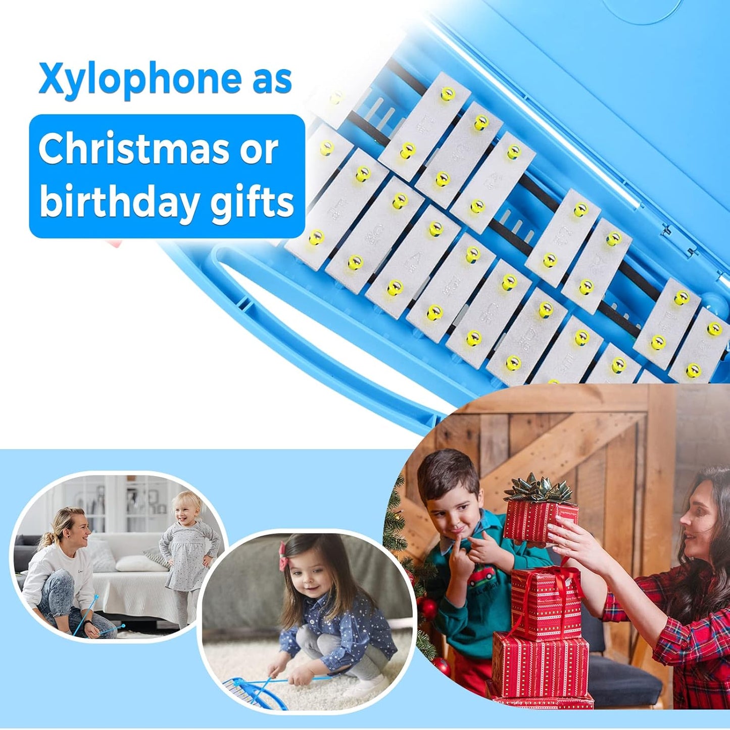 EASTROCK Professional Glockenspiel, 25 Notes Xylophone for Kids, Xylophone Instrument Music Teaching, Gifts, Perfectly Percussion Instrument Blue