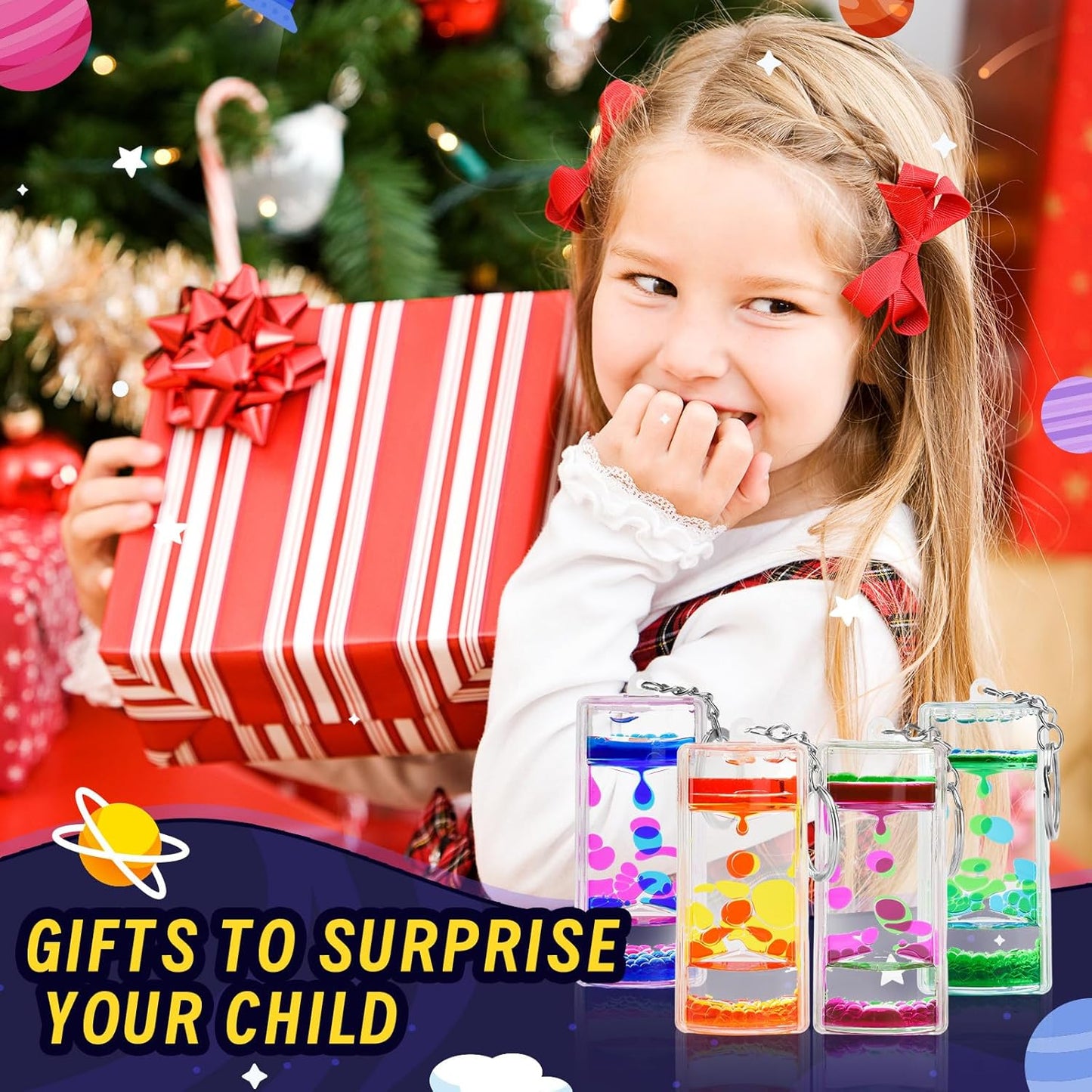 Eye-Catching Sensory Liquid Motion Bubbler Keychain Set of 4 Colorful Bubblers - Ultimate Stress Relief Toys and Fun Party Favors for Kids of All Ages