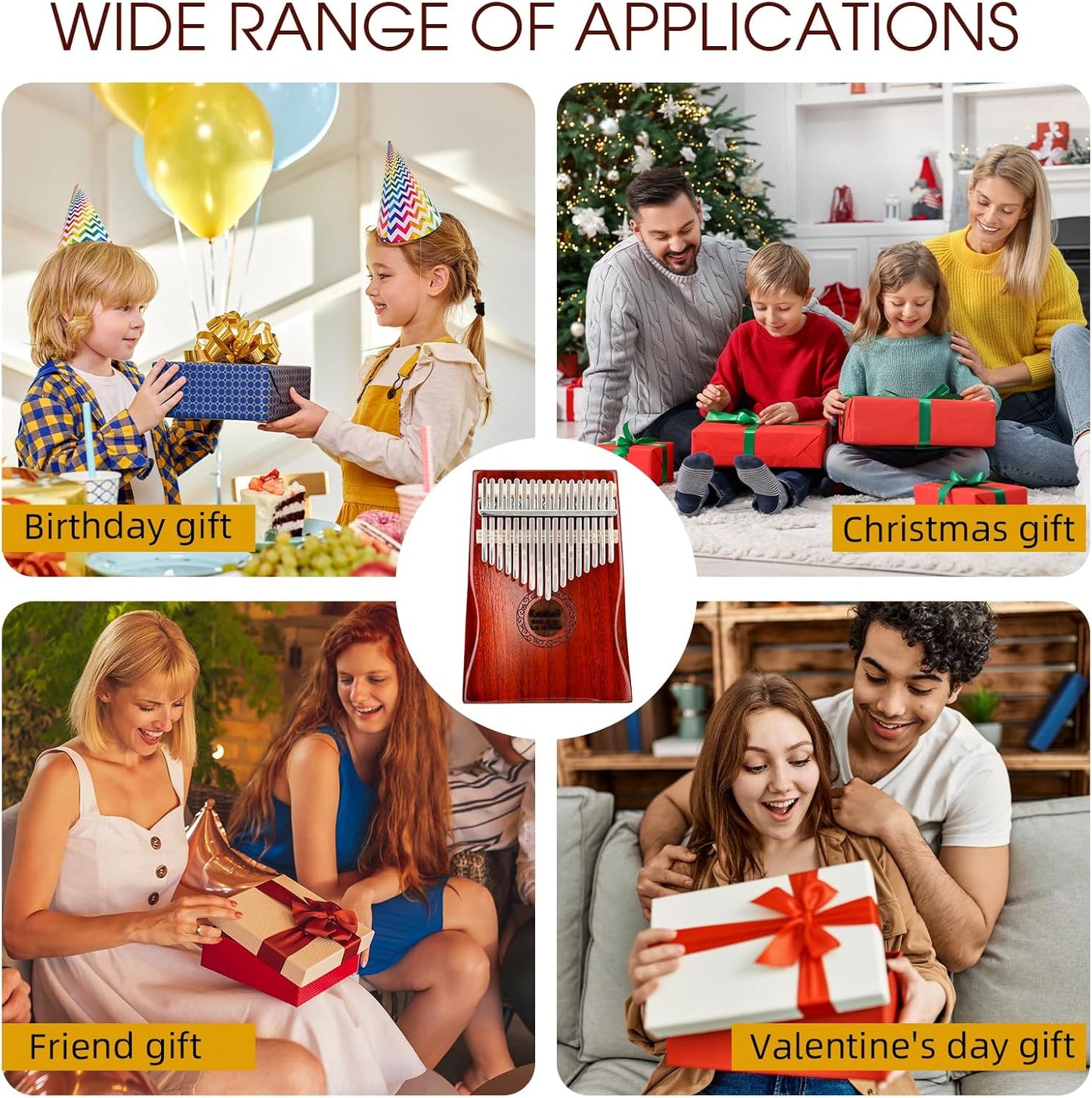 Kalimba Thumb Piano,YUNDIE Portable 17 Keys Mbira Finger Piano with Tune Hammer and Study Instruction,Musical Instruments Gift for Adult Beginners Professional(Brownish Red) (17 Keys)