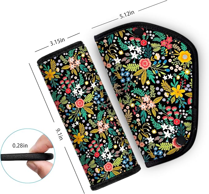 Kid'S Seat Belt Cover Pad, Neck & Abdomen Cushion For Children- Soft And Breathable Straps Cover Support For Booster Seat, Strollers, And High Chairs | Hypoallergenic Travel Accessory, Wild flower